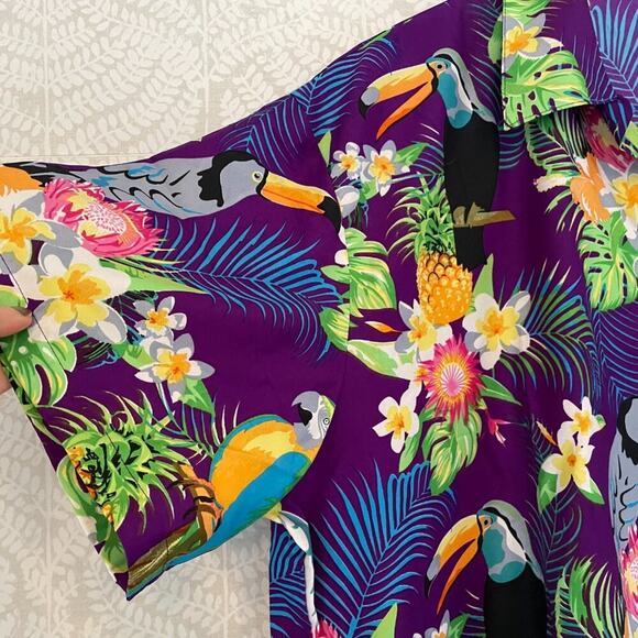 King Kameha Tropical, Floral, Pineapple, Bird, Hawaiian Button Down Shirt, 2XL - Picture 2 of 13